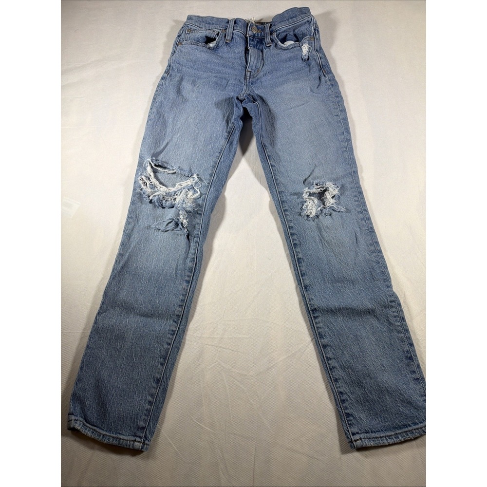 Madewell The Slim Boyfriend High Rise Straight Distressed Jeans Blue Womens 26